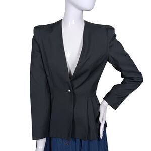 Vintage Eric Sands Blazer Size Small Black Pleated Waist Down One Button Lined